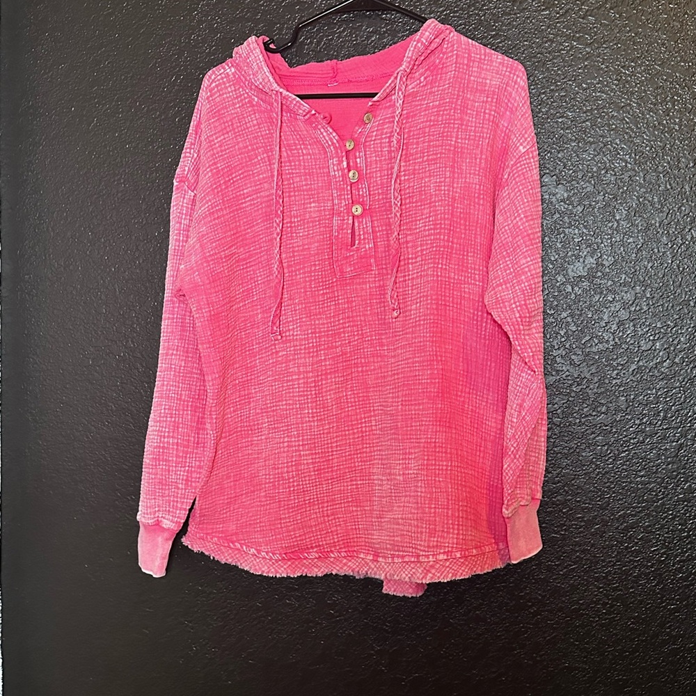 Pink Cotton Gauzy Women's Pullover Hoodie